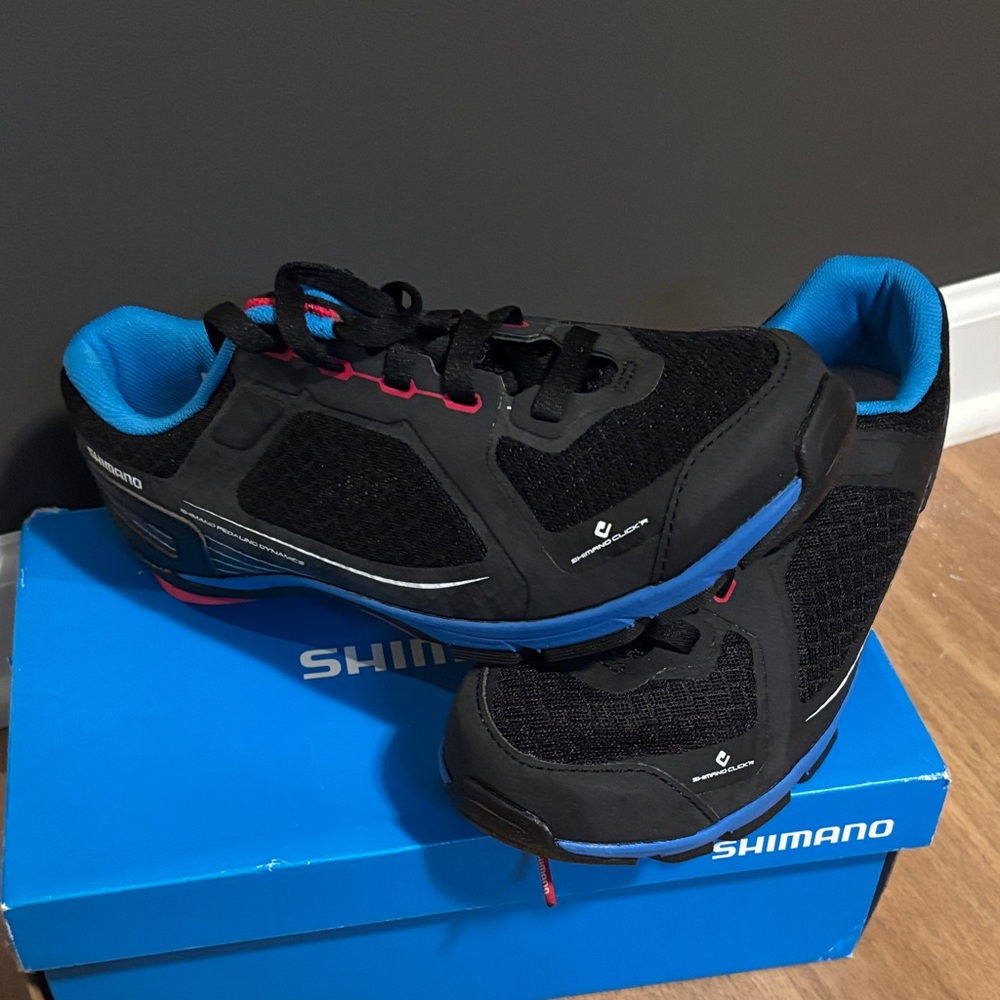 Shimano Black and Blue Bike Clip Shoes